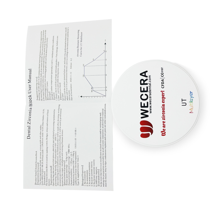 Anterior Dental Multi Layer Zirconia Disc 49% Ultra Translucent