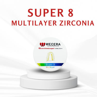 8 Lapisan Multilayer Zirconia Disc Permukaan halus Crown Bridge Indikasi Bahan penggilingan gigi Translucence yang sangat baik